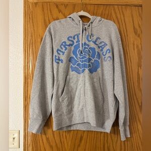 Just Madison Zip Up “First Class” Gray Hoodie - NWT - Size L (estimated)